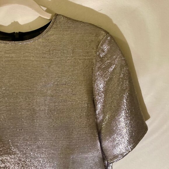 Topshop Metallic Silver Blouse, Corpcore, Sparkle & Shine, Fun, Size 4 - Picture 3 of 9